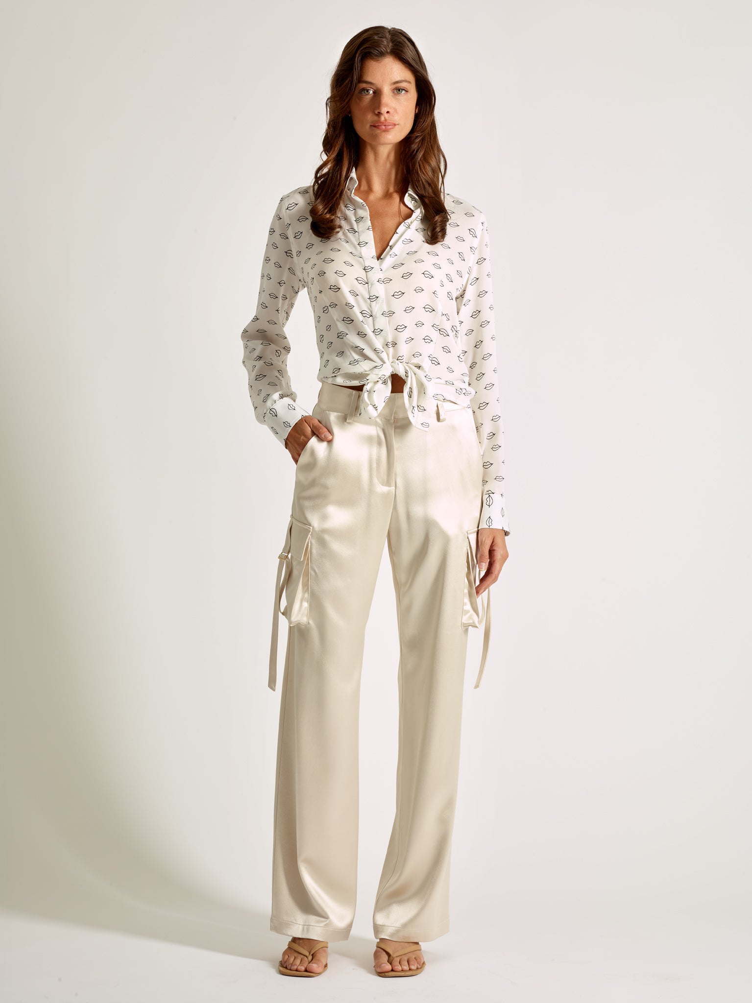 Ivory Silk Cargo Pants - Michelle Palmer Designs