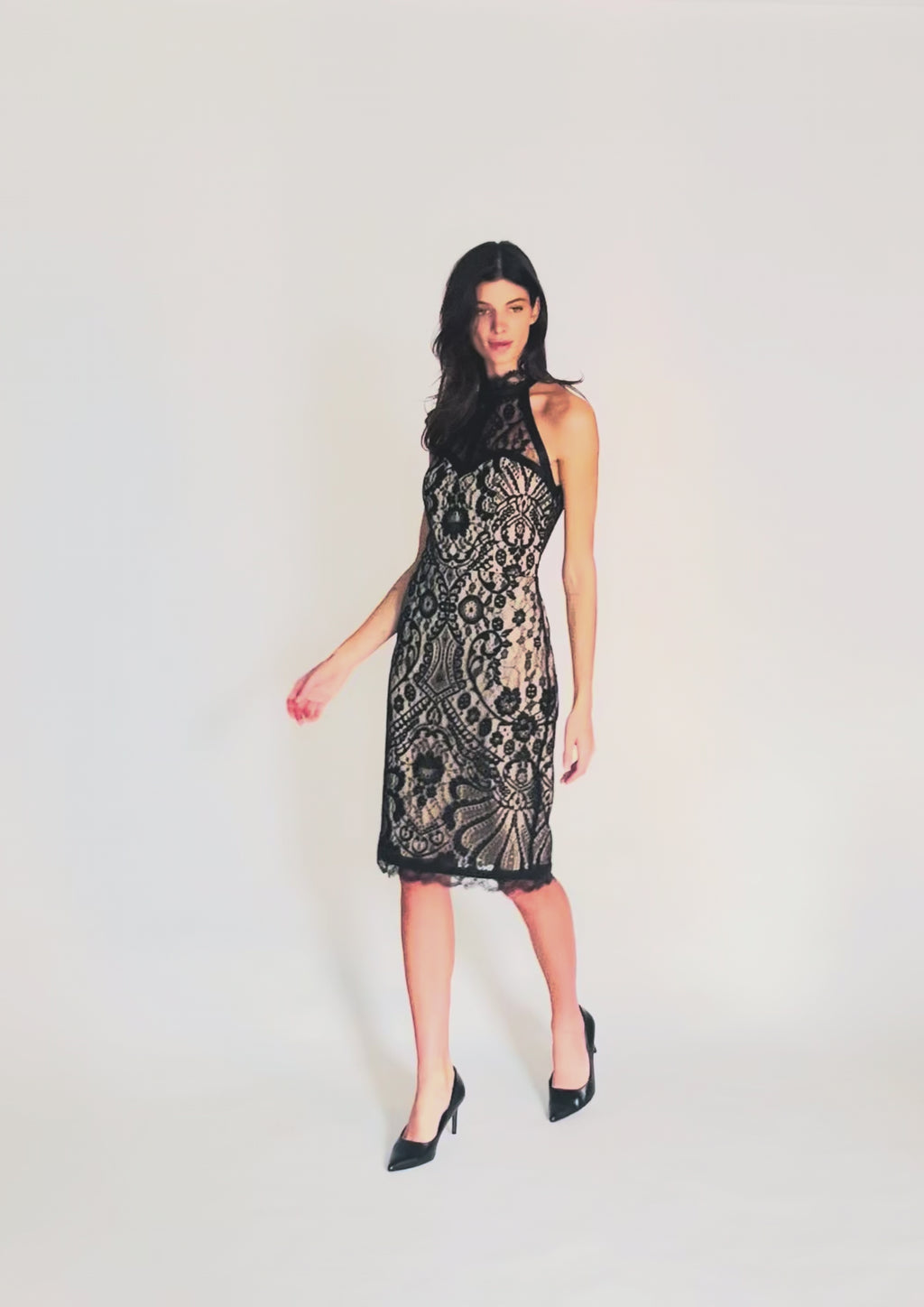 Empress Dress - Luxury French Lace Cocktail Dress with Halter Neck and Keyhole Back