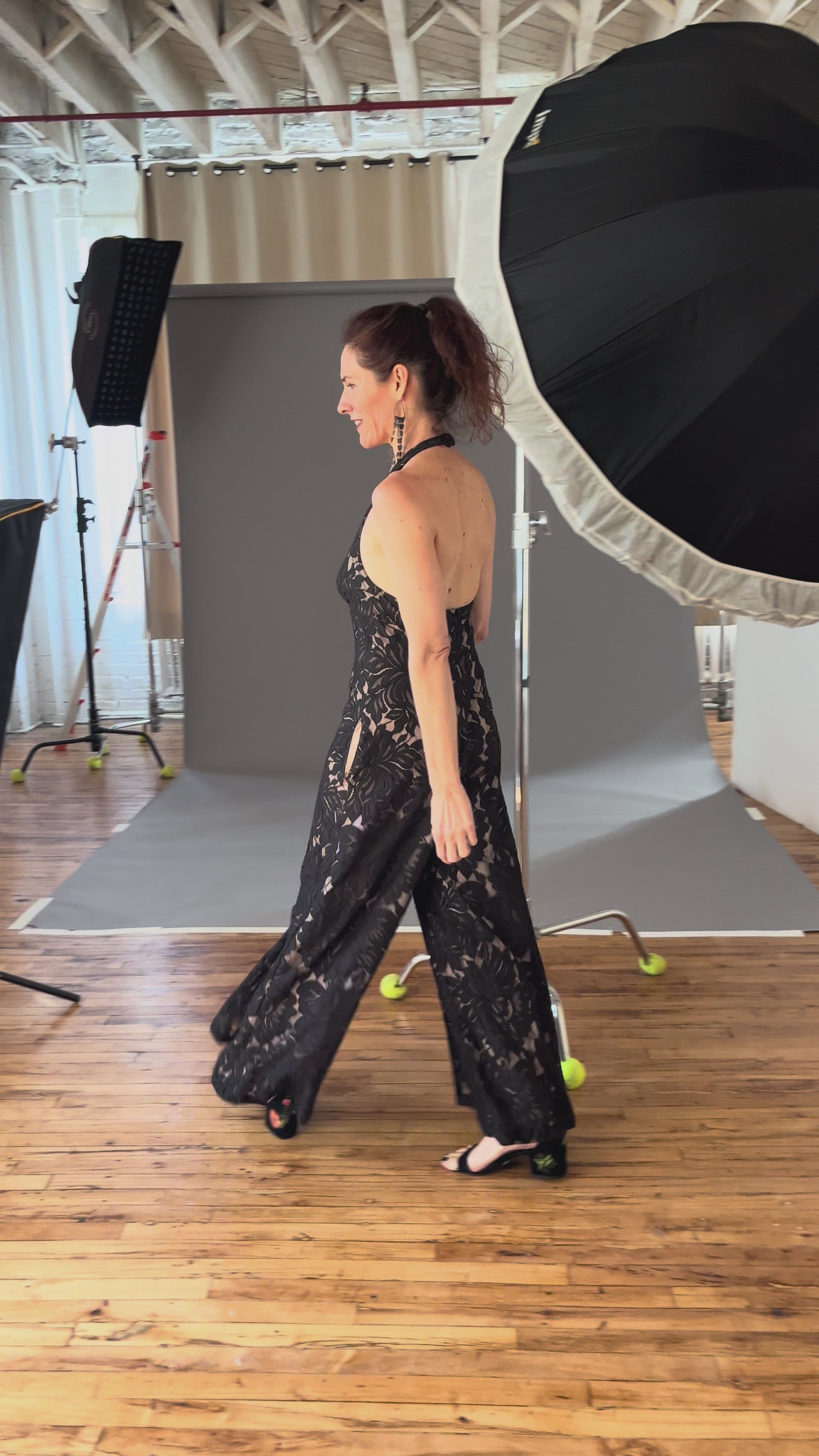 Garden Party Jumpsuit: Poppy Flower Lace Wide Leg Jumpsuit with Nude Lining