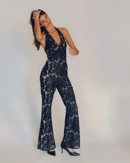 Poppyseed Lace Jumpsuit - Custom Lace One Piece with Statement Lining