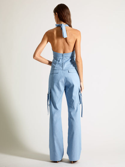 Sky Blue Cargo Pants in Luxe Japanese Chambray Denim - Michelle Palmer Designs