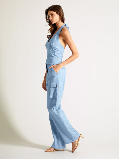 Sky Blue Cargo Pants in Luxe Japanese Chambray Denim - Michelle Palmer Designs